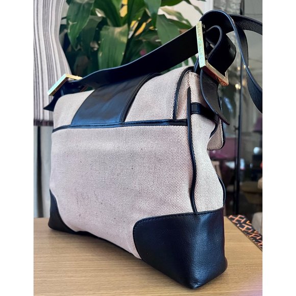 TORY BURCH AUTHENTIC VINTAGE CANVAS AND BLACK (DARK BLUE?) HANDBAG - Picture 7 of 15